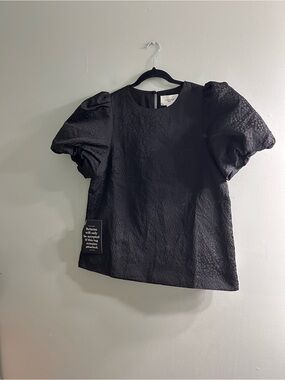 NWT Pomander Place Black Jacquard Lyla Blouse puff sleeve